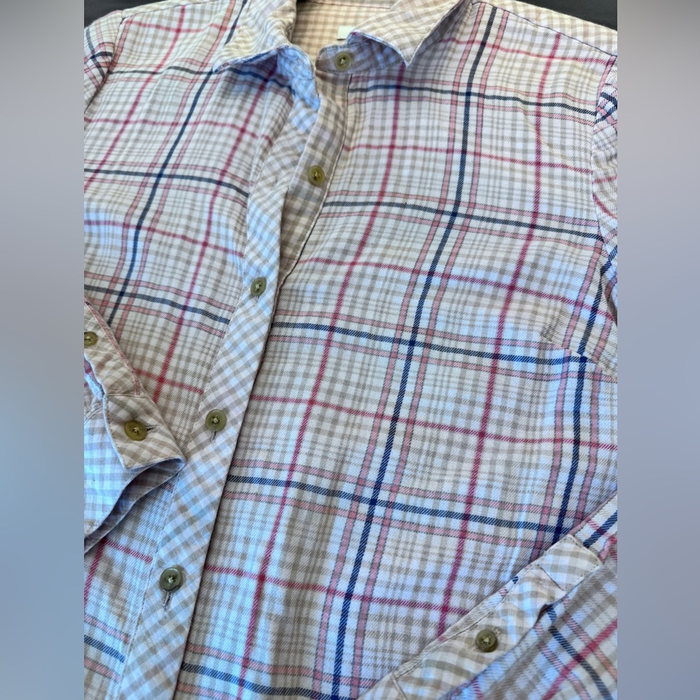 J. Jill Women Flannel Top Blouse Shirt Size S Plaid Pink Cotton Collared Long/S